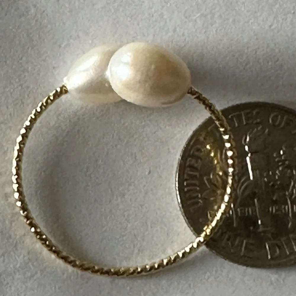 AAA 6mm Wide White Cultured Pearl Ring - 14K YG Plate - Adjustable Sizing